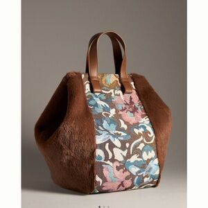 Anthropologie Brown and Blue Floral Satchel